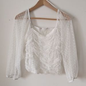 White Polka dot organza top vintage